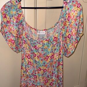 Floral Short Sleeve Midi Dress